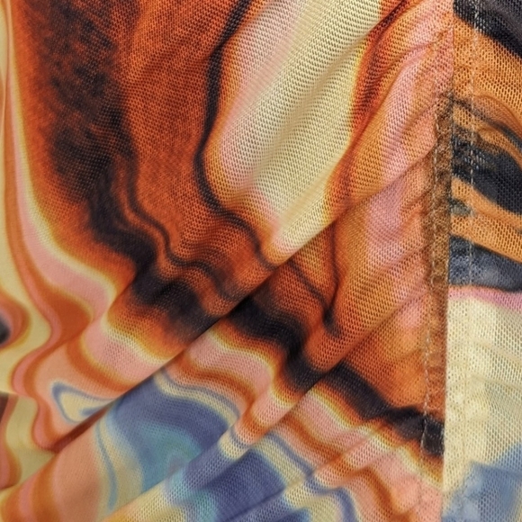 Bailey 44 Vanity Swirl Print Round Neck Mesh Overlay Ruched Center Multi L NWT - Picture 2 of 14